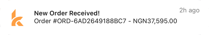 New Order Received notification from the KarryBiz app