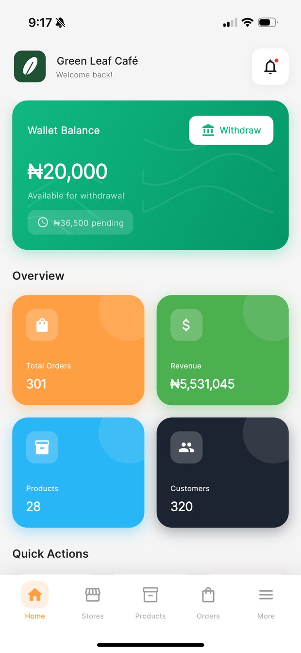 KarryBiz home dashboard with wallet balance and overview